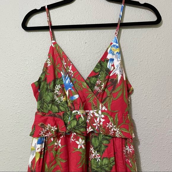 Everly Red Floral Ruffled Mini Dress Womens S Summer Sundress Girly Tropical - Picture 2 of 8